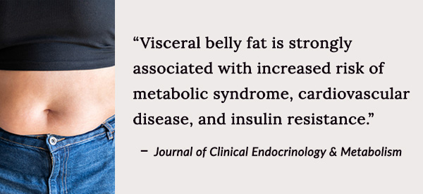 Visceral belly fat is strongly associated with increased risk of metabolic syndrome, cardiovascular disease, and insulin resistance