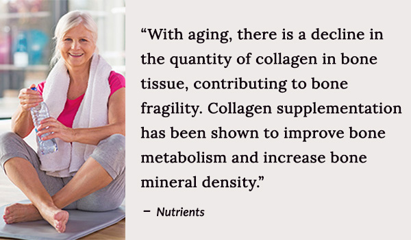 With aging, there is a decline in the quantity of collagen in bone tissue, contributing to bone fragility