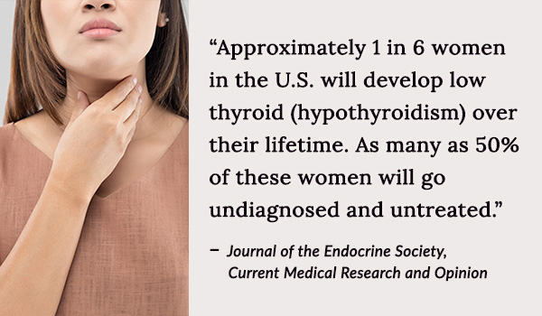 Approximately 1 in 6 women in the U.S. will develop low thyroid (hypothyroidism) over their lifetime